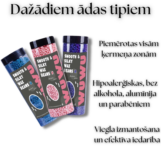 Cietās vaska granulas piemērotas dažādām ķermeņā zonām, matiņiem un ādai