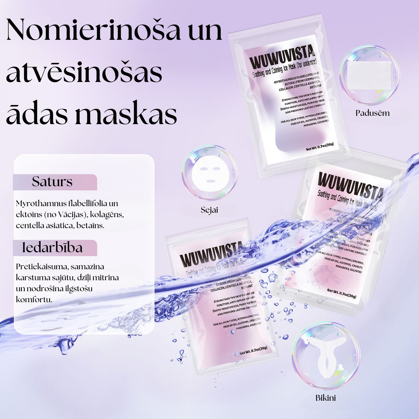 Ādas maskas pēc vaksācijas, piemērotas padusēm, sejai un bikini zonai