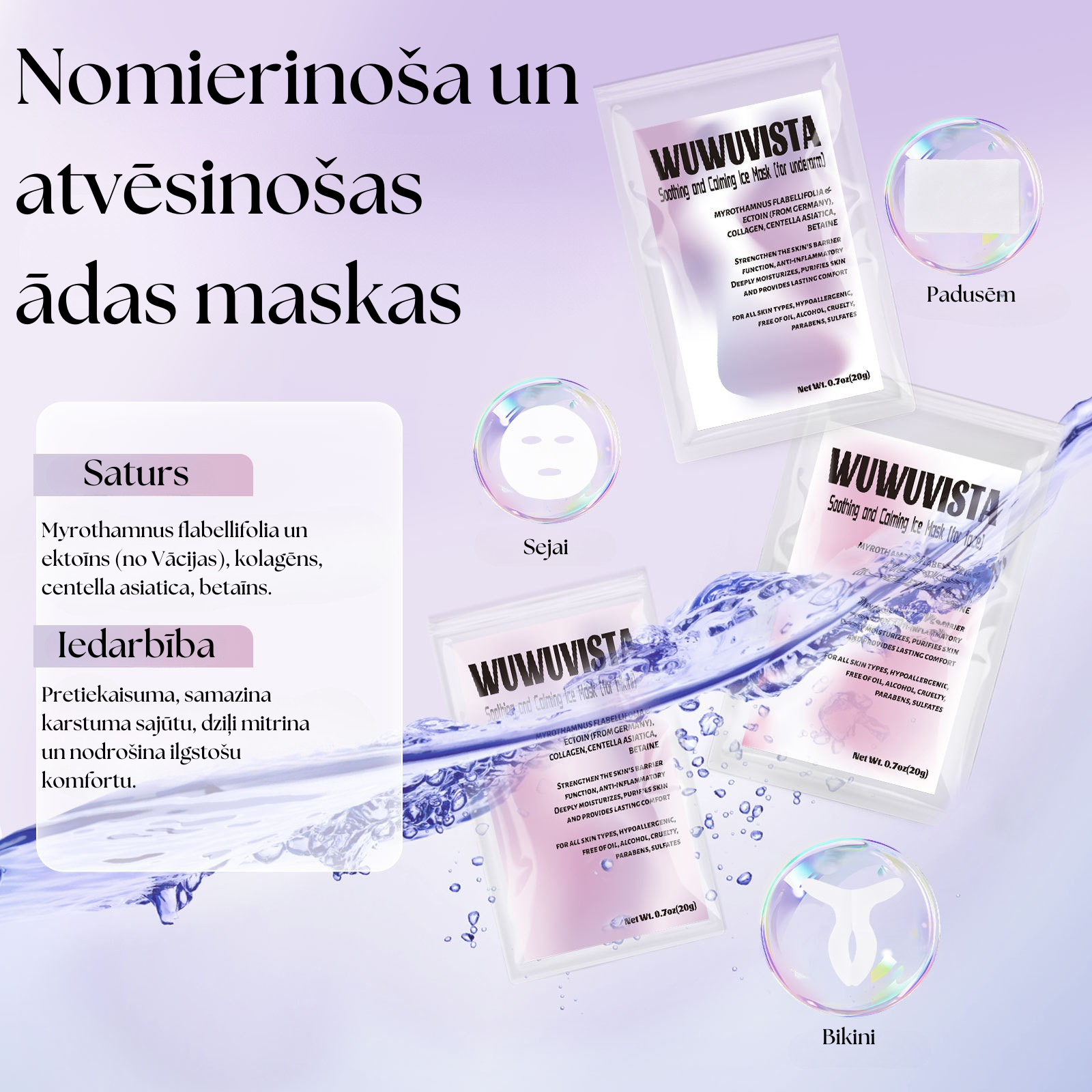 Ādas maskas pēc vaksācijas, piemērotas padusēm, sejai un bikini zonai