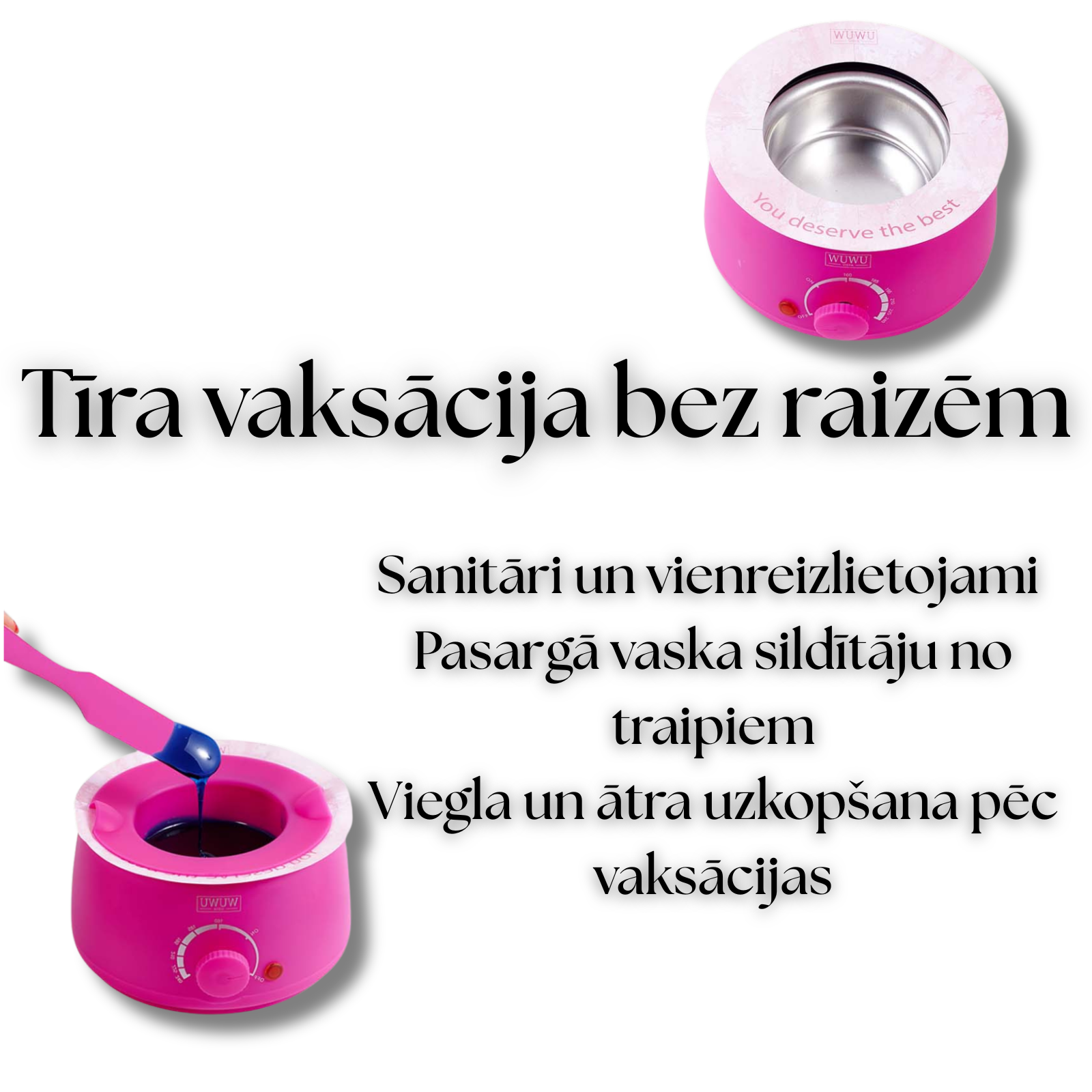 Vaksācijas vaska sildītāja aizsargapkakles nodrošīna tīru vaksāciju.